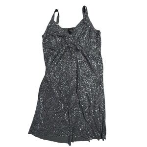 Eileen Fisher Dress Womens Small Gray Sequin Silk Blend Sleeveless V Neck
